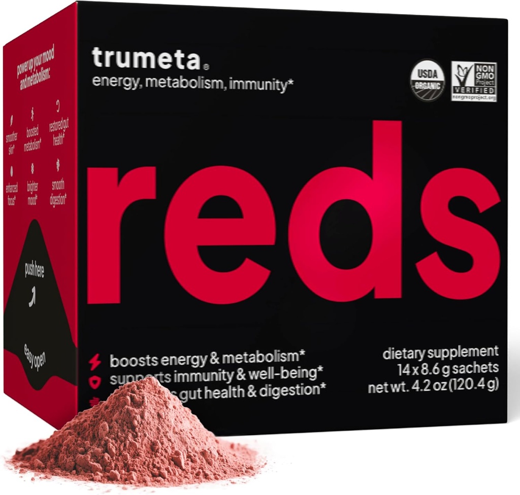 Superfood Reds Powder Packs - pour Immune Support et Mémoire I Reds Superfood Powder Antioxydants Mélange de polyphénols avec baie d'açai biologique, baie de Goji, grenade - 14 sachets