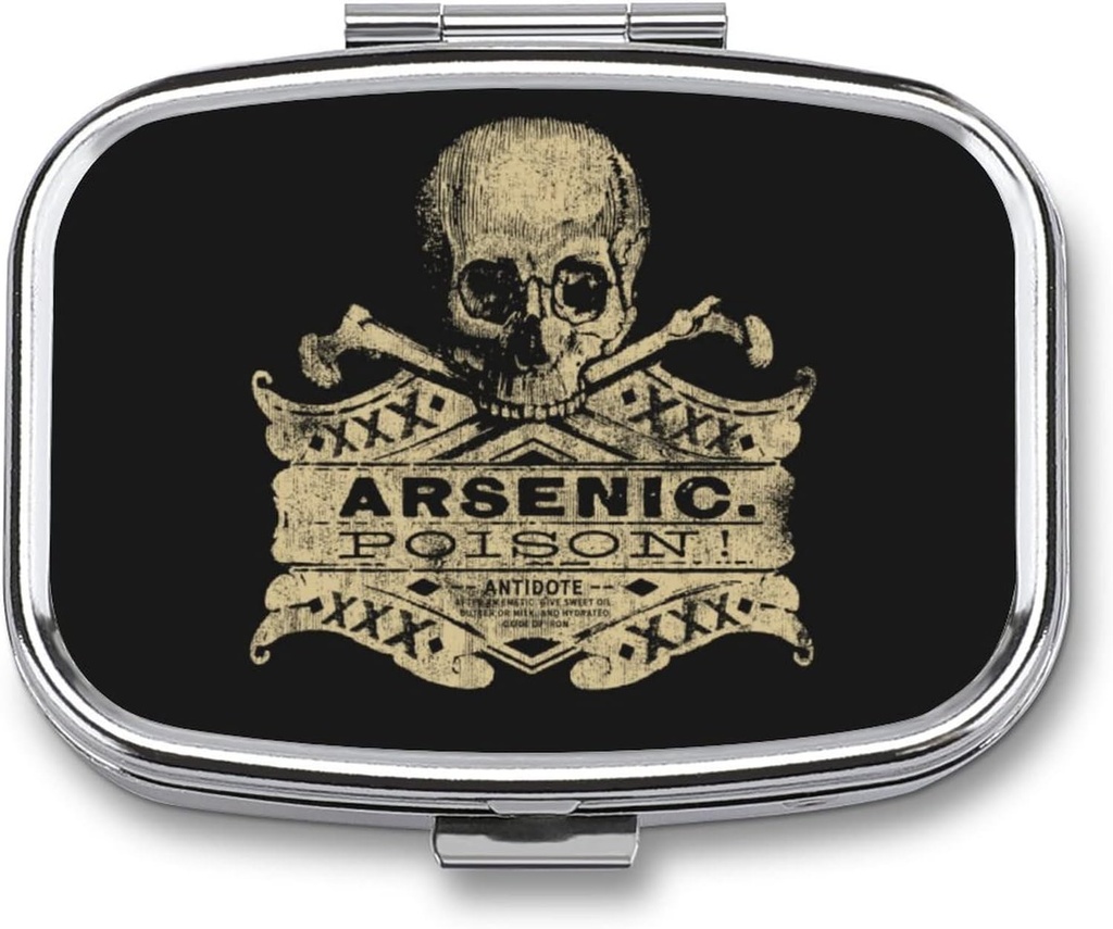 Metal 2 Compartment Pill Organizer Travel Friendly Portable Compact Pill Box Cute Pill Case to Hold Vitamins/Fish Oil/Supplements/Meds/Tablet for Purse/Pocket (Arsenic Poison)