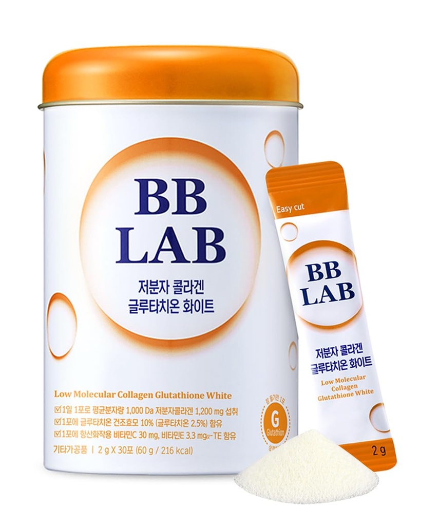 BB LAB Collagène glutathion blanc, supplément de bâton coréen faible moléculaire, peptides de poisson, vitamine C, vitamine E, glutathion, abosorption rapide, saveur orange