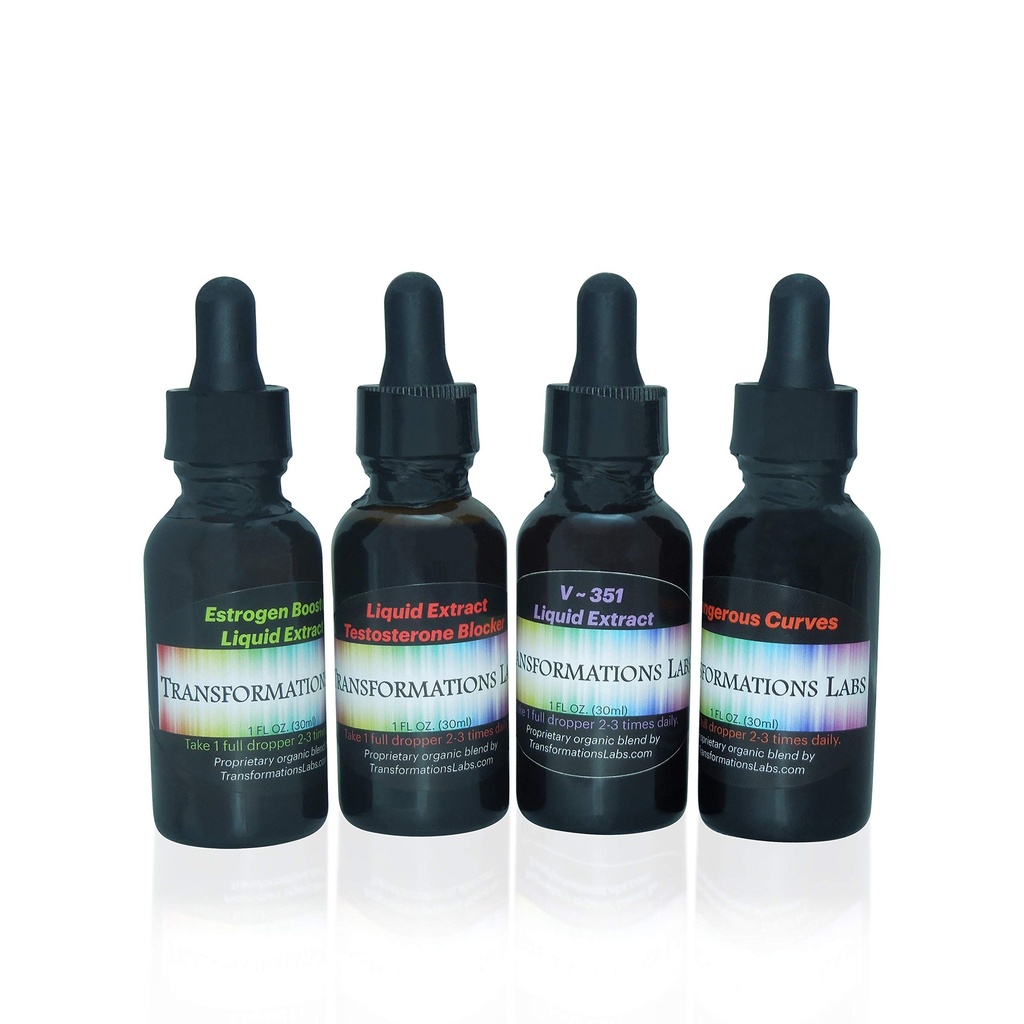 MTF E-Booster, T-Blocker, V~351 Advanced Feminizer & Dangerous Curves Synergist, MTF Liquide Extraits 4 Pack Transgender Transgender Kit!!