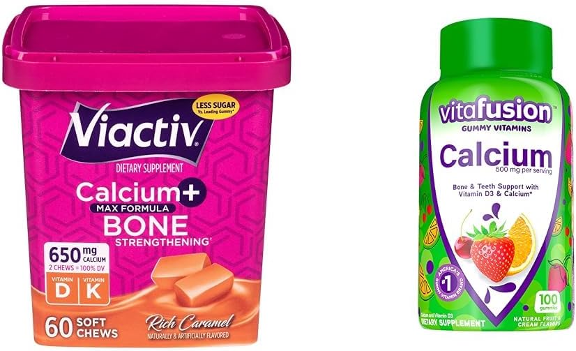 Viactiv Calcium Chews & vitafusion Calcium Gummies, 60 Chews & 100 Comte - Suppléments de santé os et dents