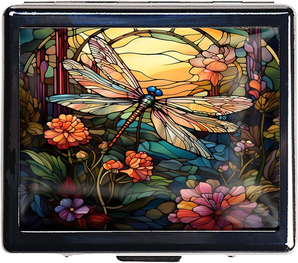 7 Jours Chromed Silver Pill Organizer avec miroir à l'intérieur a 8 compartiments séparés Rectangle 7 Jours Pill Box Pill Case (Dragonfly Stained Glass)
