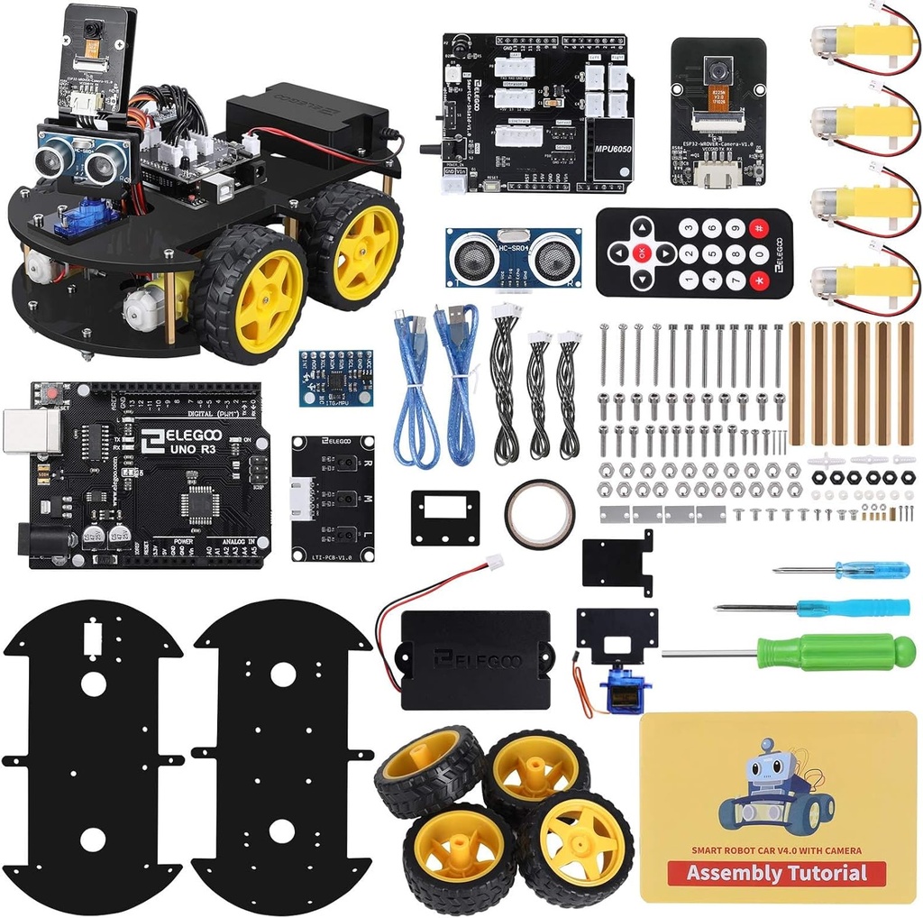 ELEGOO UNO R3 Smart Robot Car Kit V4 pour Arduino Robotics pour les enfants Ages 8-12 12-16 STEM Science Kits Cadeaux de codage pour 8 9 10 11 12 13 14 15 16 ans Garçons Filles Adolescents Cool Engineering Construction Jouets