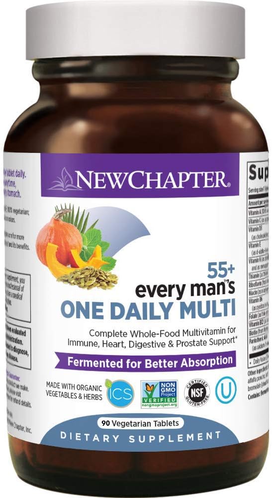 Nouveau chapitre Multivitamine pour les hommes 50 Plus - Chaque jour 55+ avec des probiotiques fermentés + aliments entiers + Astaxanthine + ingrédients organiques non OGM - 90 ct