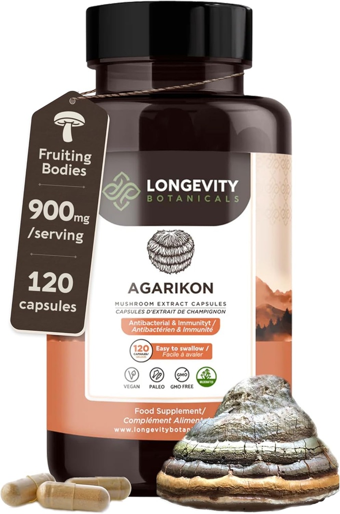 Longévité Botaniques Agarikon Mushroom Extract Capsules (120).