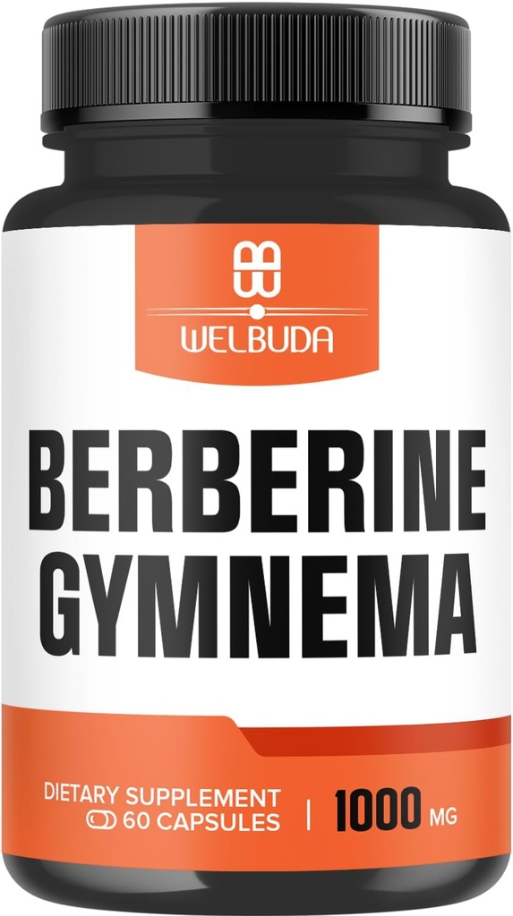 1000mg Berberine Supplement with Organic Gymnema Sylvestre Leaf - 60 Capsules with High Concentrated Extract - Support for Immune System, Circulatory Health & Gastrointestinal Function