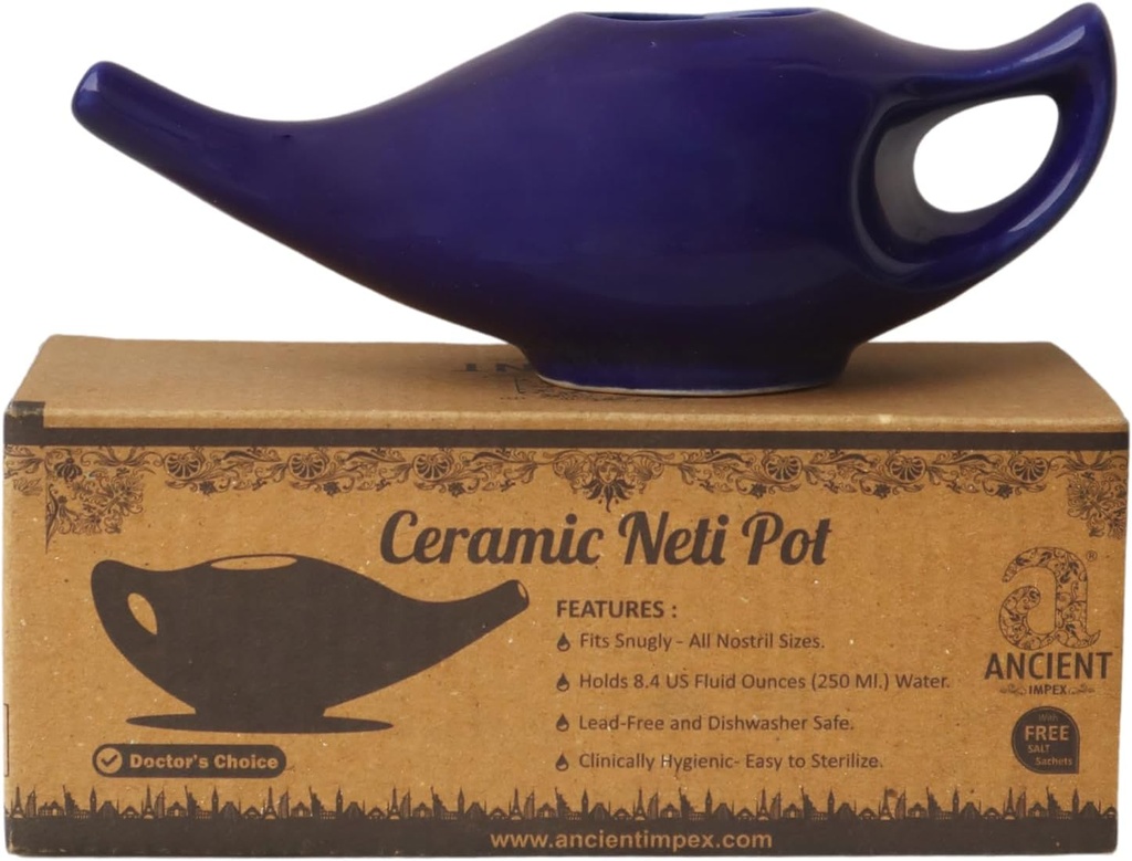 INCIENT IMPEX Neti Pot en céramique 250 Ml (Violet) avec 5 sachets Neti Salt.