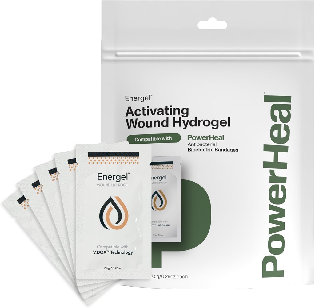 PowerHeal Energel Hydrogel – Gel de blessure pour couvrir votre blessure et aider à maintenir et fournir de l'humidité pour les découpes, les abrasions, les plaquettes, les brûlures, les éraflures, les incisions chirurgicales, les ulcères et plus – 5-Pack, 0,26 Oz Chaque