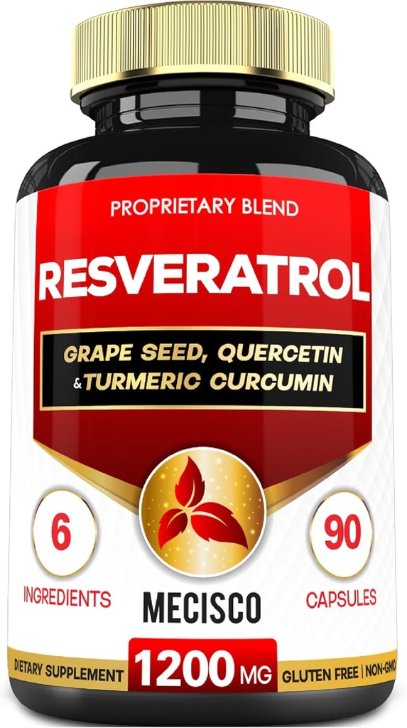Supplément de resvératrol trans avec graines de raisin, chardon de lait et plus - Resveratrol - 6 supports à base de plantes pour le système immunitaire, la santé cardiaque, la gestion du corps - 90 capsules