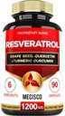 Supplément de resvératrol trans avec graines de raisin, chardon de lait et plus - Resveratrol - 6 supports à base de plantes pour le système immunitaire, la santé cardiaque, la gestion du corps - 90 capsules