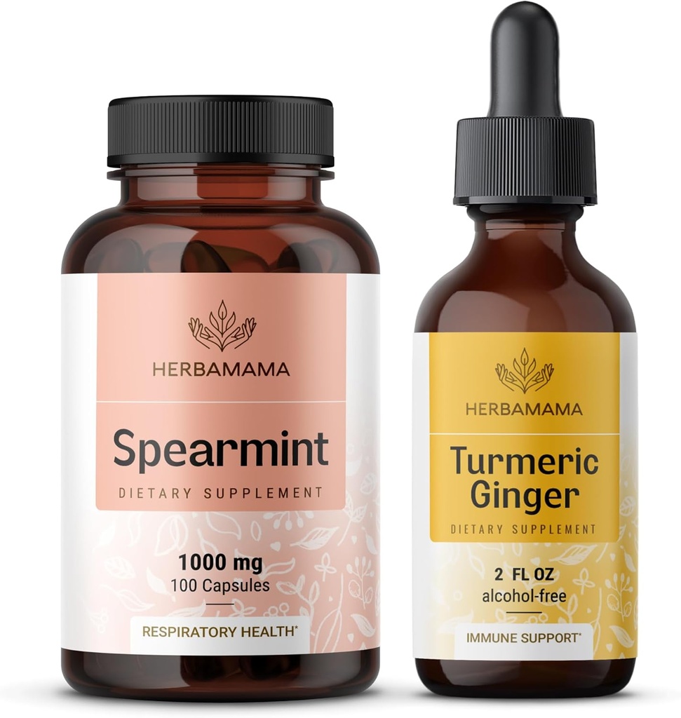 HERBAMAMA Ensemble de gingembres et de spermatozoïdes curmériques - Ensemble de 1000 mg de gélules de spermatozoïdes et de teinture de gingembres curmériques 2 fl oz - Vegan, non-OGM, sans sucre et sans alcool - 2 boîtes