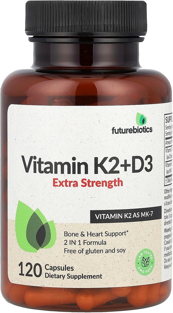 Futurebiotiques Vitamine K2 + D3, Extra Force, 120 Capsules