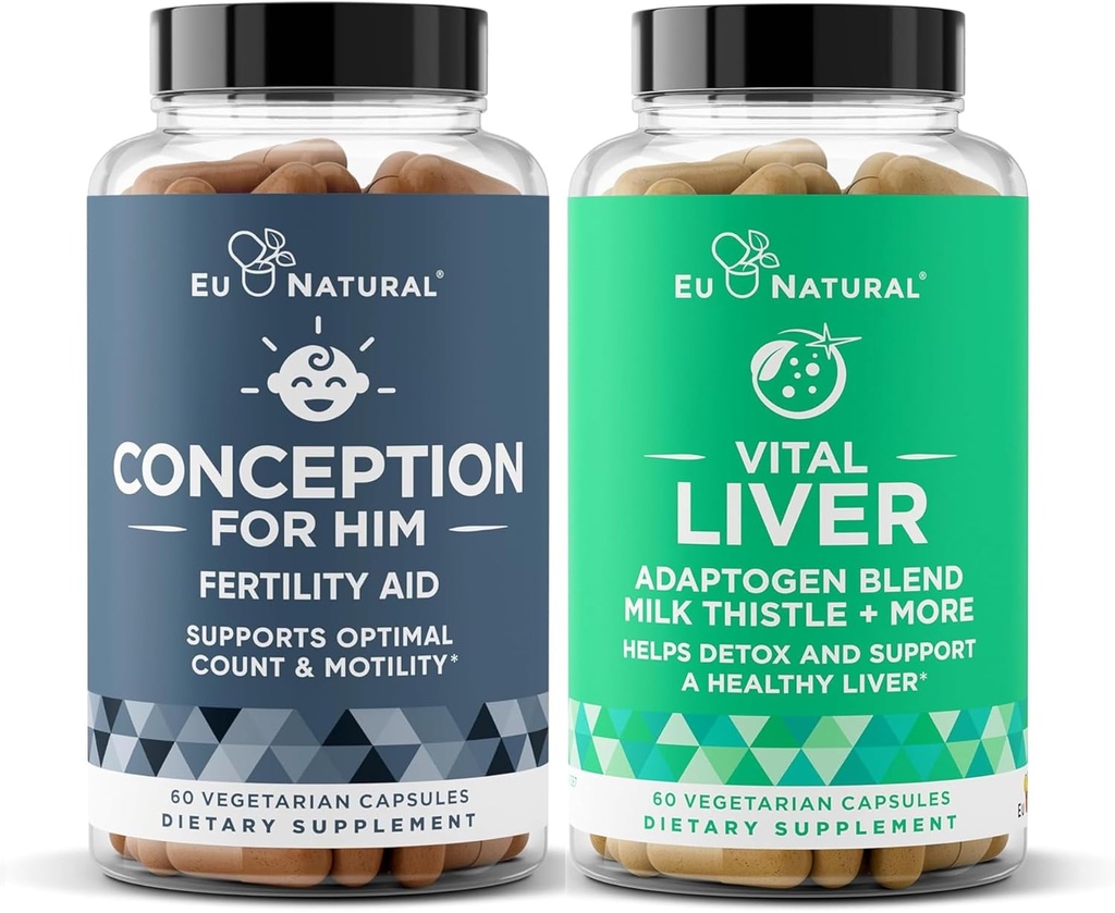 Conception pour lui et Vital Liver Bundle - Booster masculin de fertilité et supplément prénatal + 9-en-1 soutien du foie