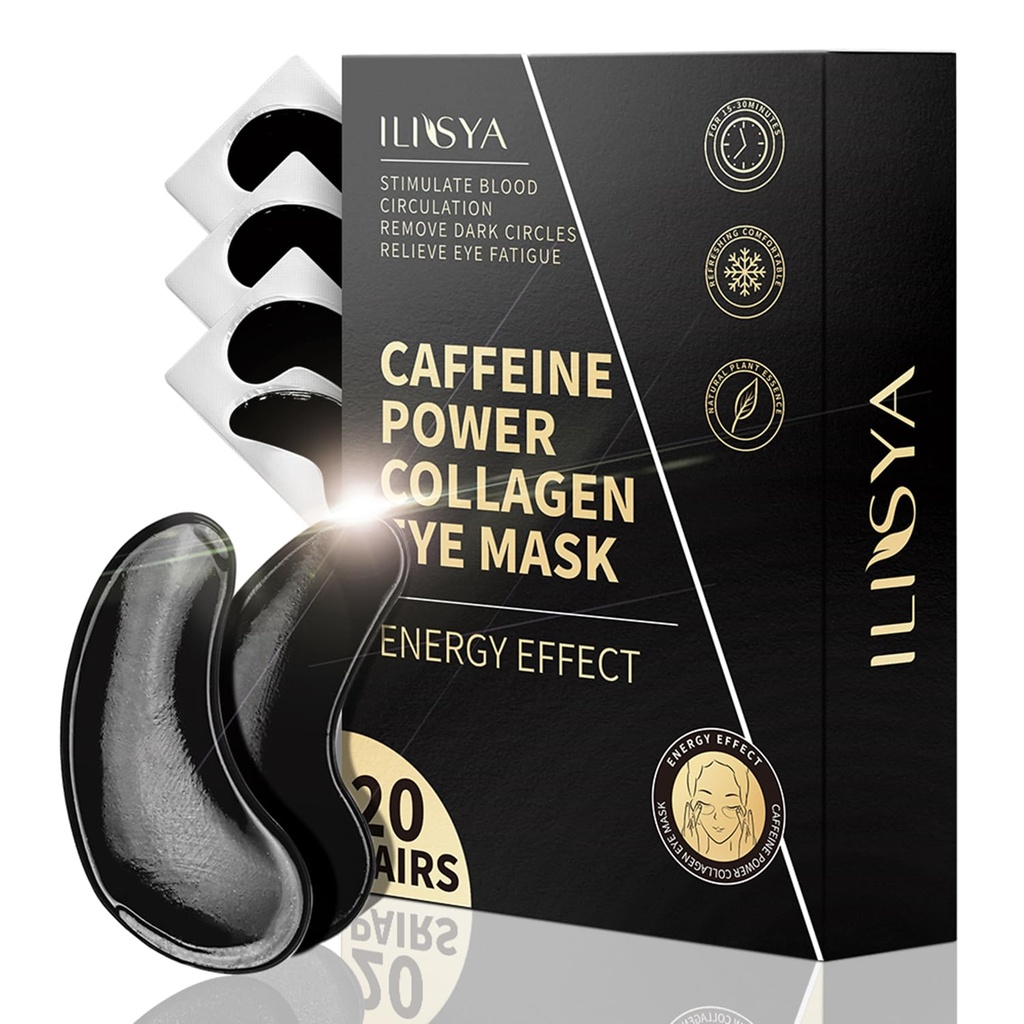 ROUTE Collagène sous les yeux Patches avec masque de traitement des yeux de caféine pour les cercles noirs Fatigue des yeux Puffines rafraîchissante revitalisante soins de la peau Eye Gel Pads-20 paires