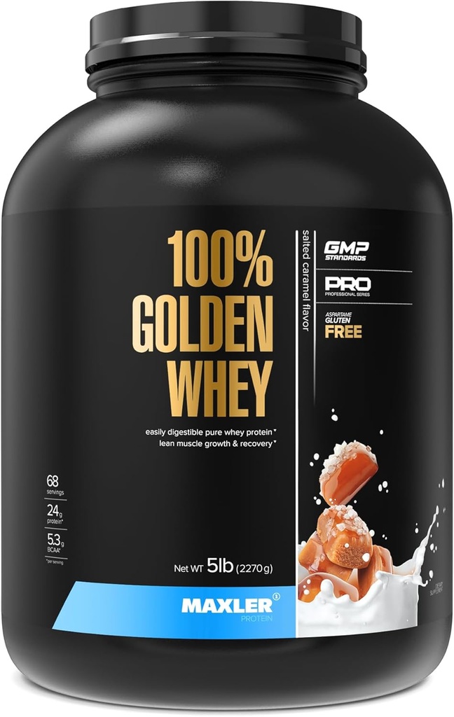 Maxler 100% de protéines de lactosérum d'or - 24g de protéines par portion - Poudre de protéines de lactosérum premium pour pré-entraînement - concentré de lactosérum à absorption rapide, mélange isolat et hydrolysat - caramel salé 5 lb