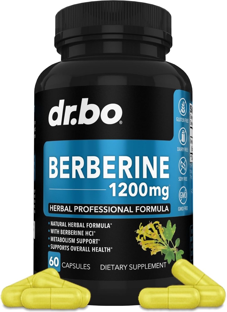 Berberine Supplément Capsules - 1200mg Berberine Supplément HCL pour un soutien métabolique sain - Complexe naturel Premium pour les femmes et les hommes, Suppléments de capsules de soutien pur - 60 pilules