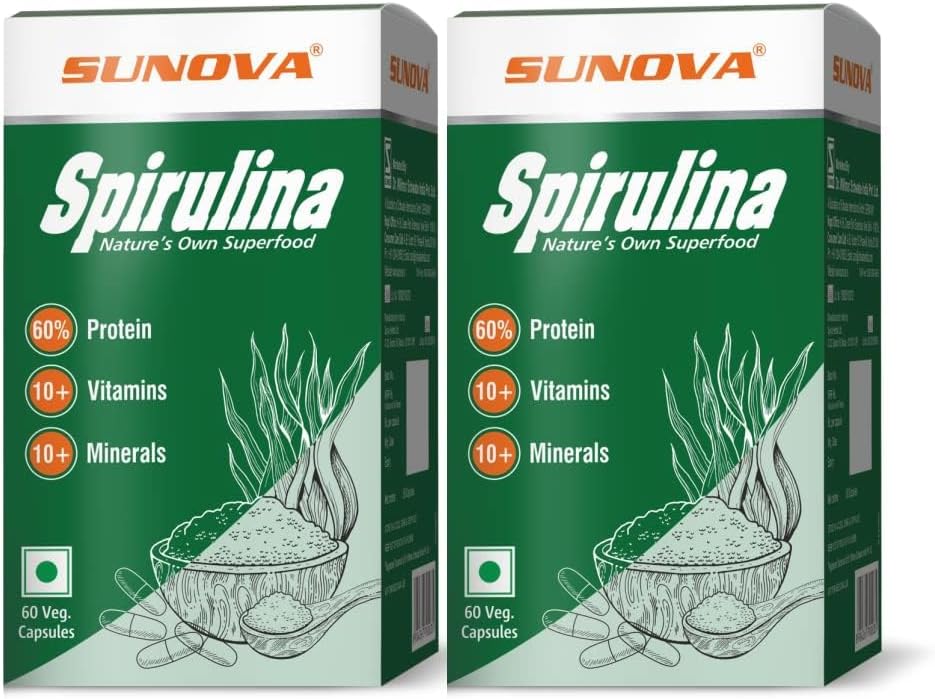Spirulina Capsules – La nature d'own Superfood et supplément nutritionnel, Spirulina pour le soutien complet du corps – 60 capsules (paquet de 2)