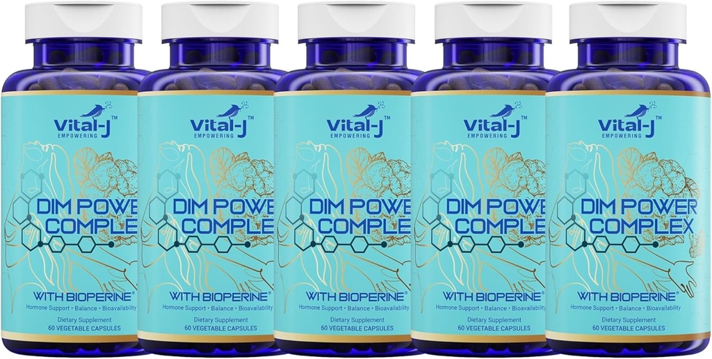 4-en-1 DIM Potent Complex 300mg - Estrogène équilibre et métabolisme, supplément de soutien énergétique et ménopause avec biopérine (x4), extrait de calcium et de brocoli - pour les femmes et les hommes 150 portions