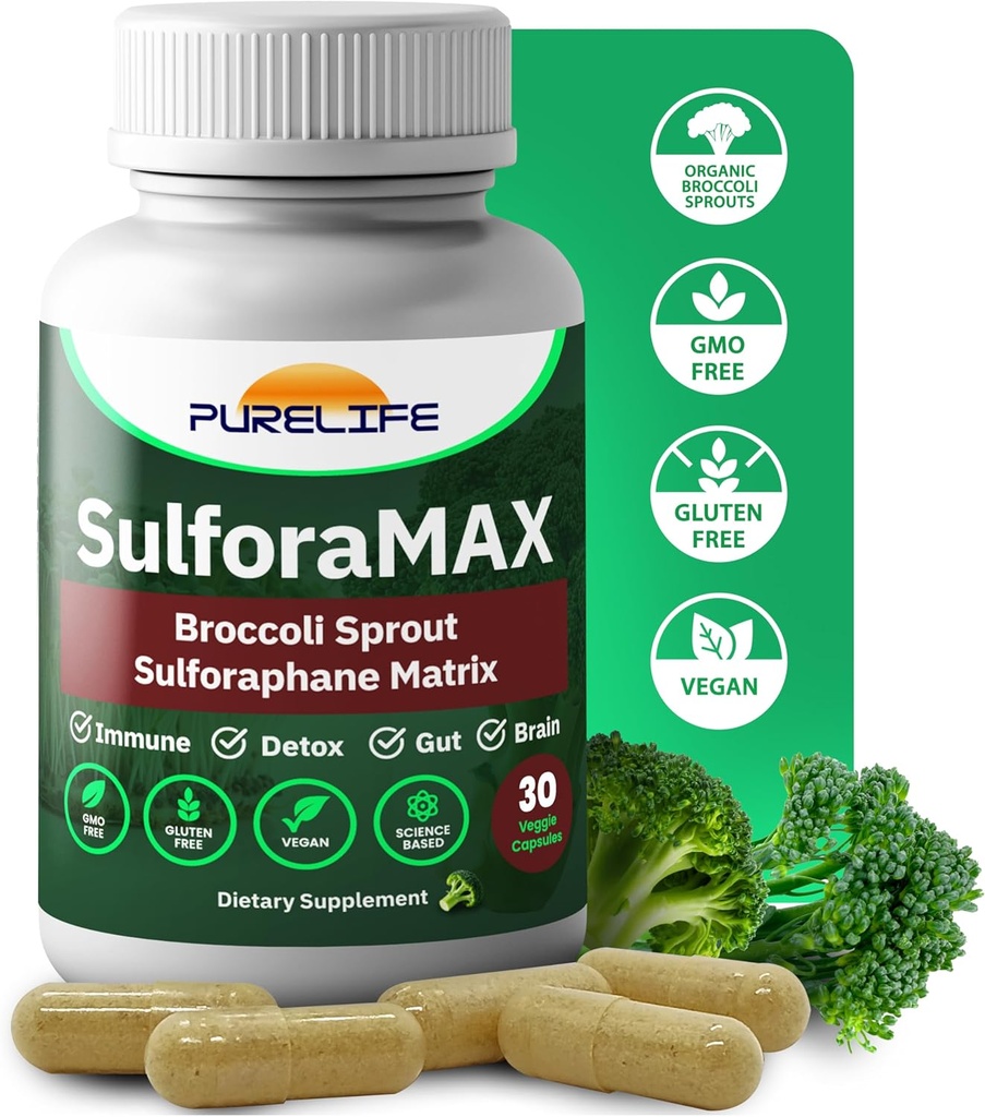 SulforaMAX - Sulforaphane Broccoli Immunity Supplement - [Formerly Regen-X] - Immune Support, Heart, Liver, Brain Health Supplements - Vegan, Non-GMO, 10,000 MCG Sulforaphane (30 Vegetarian Capsules)