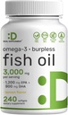 SUPPLÉMENT DE DÉAL Omega 3 Suppléments à l'huile de poisson, 3 000mg par portion, 240 Softgels – EPA 1 200mg + DHA 900mg – pilules sans Burpless, aromatisées au citron, prises sauvages – Cerveau et soutien cardiaque – sans mercure, sans OGM
