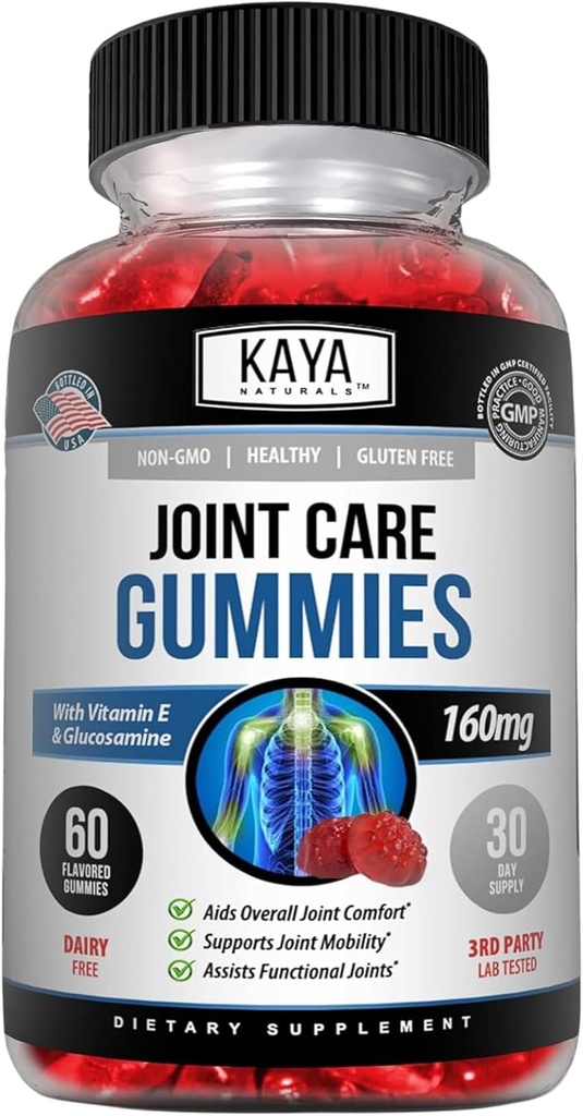 Kaya Naturals Mobility Care Gummies for Back, Knees & Hands - Flexibilité Support - Glucosamine Gummies Meilleur soutien immunitaire pour les femmes et les hommes - 60 Comte