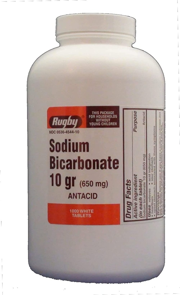 RUGBY SODIUM BICARB 10GR TAB SODIUM BICARBONATE-650 MG Blanc 1000 COMPRIMÉS UPC 305361047108