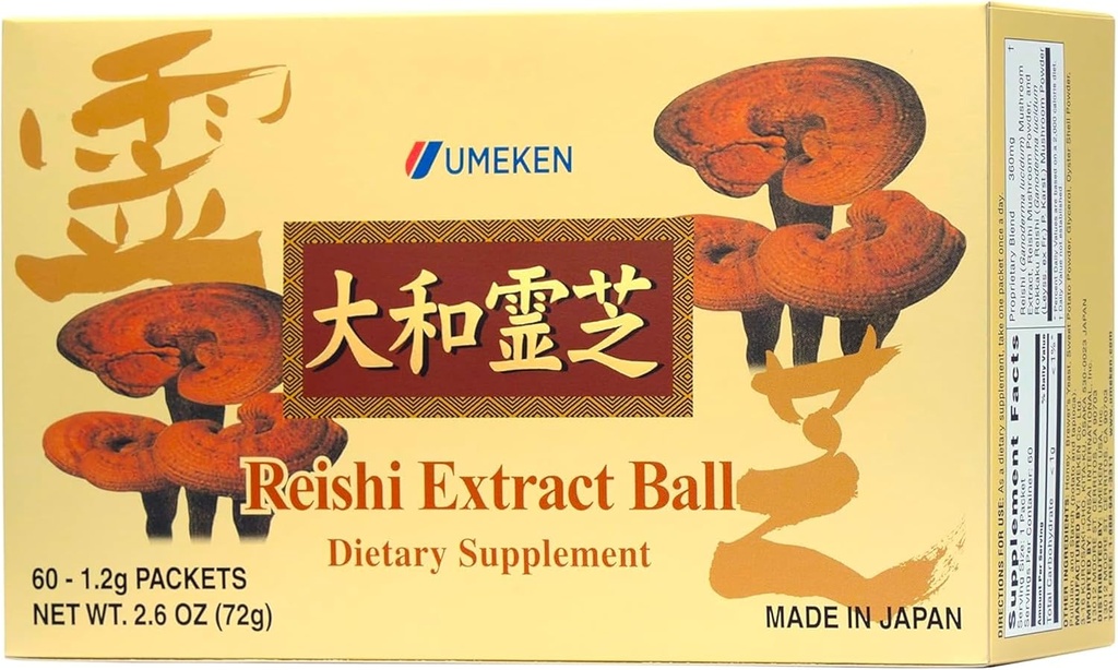 Umeken Reishi Boules d'extrait de champignons, concentré, japonais Reishi Supplément de champignons avec bêta glucan, concentré en format boule, 2 mois d'approvisionnement, 60 paquets, paquet de 1