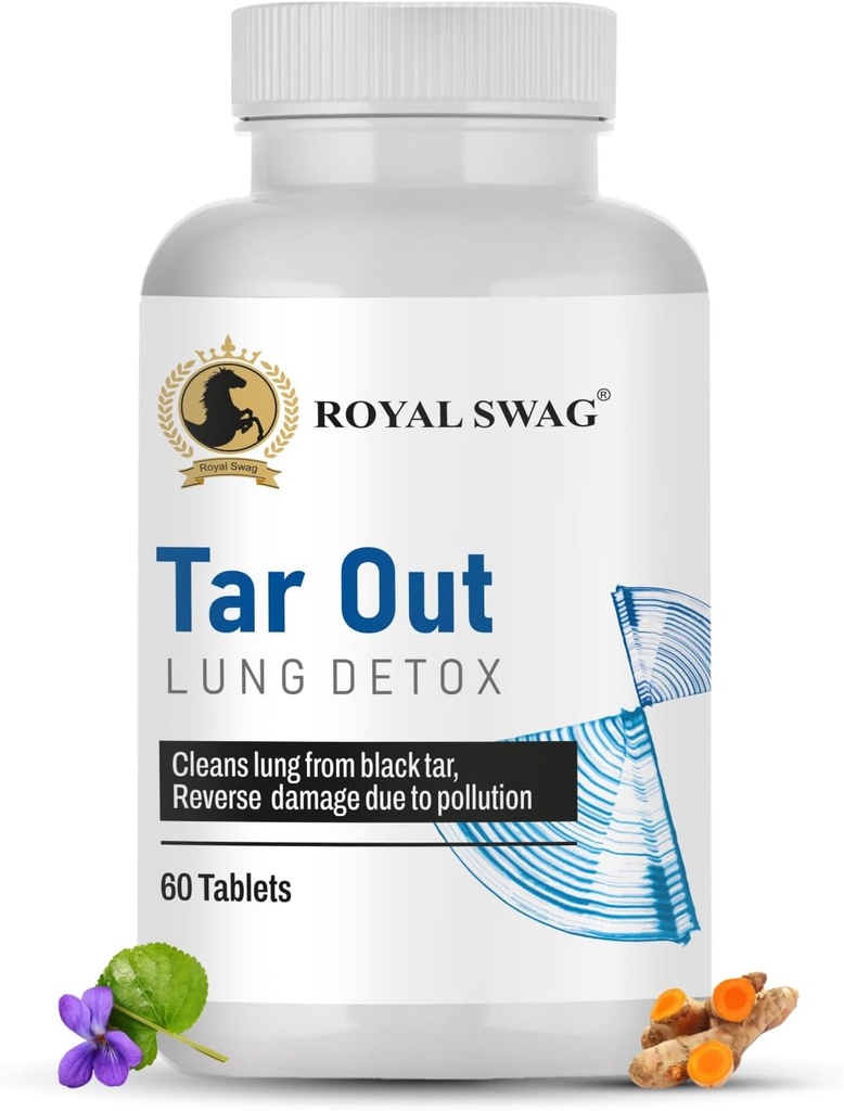 ROYAL SWAG Ayurvedic Lung Detox Comprimés(60 Comte) Végétarien, supplément à base de plantes fait avec des extraits naturels Tulsi, Mulethi, Vasava, Pippali et Turmeric.