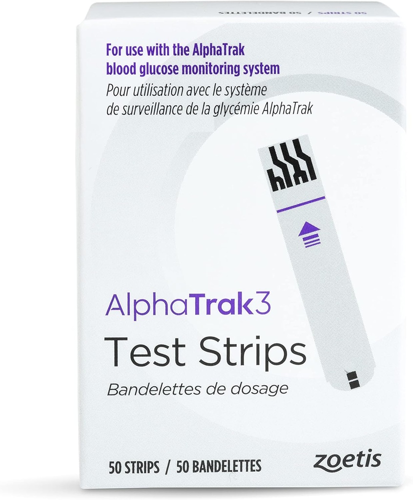 AlphaTrak 3 Bandes d'essai à utiliser avec le système de surveillance du glucose sanguin AT3 pour chats, chiens et chevaux, 50 Nombre