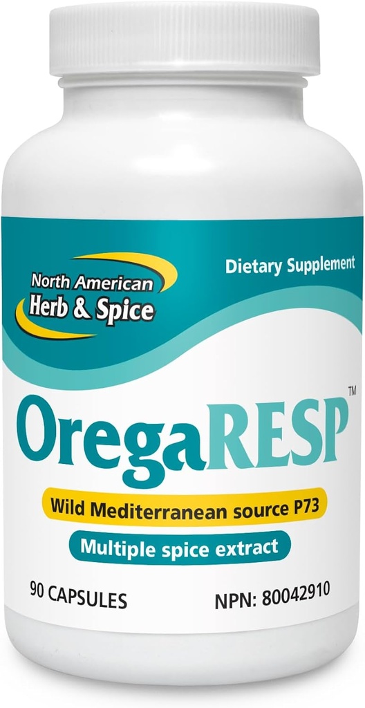NORTH AMERICAN HERB & SPICE OregaResp - 90 Capsules Veggie - Santé immunitaire et respiratoire - Cumin, sauge, huile d'origan - Sans danger pour les enfants et les animaux, non-OGM - 90 portions