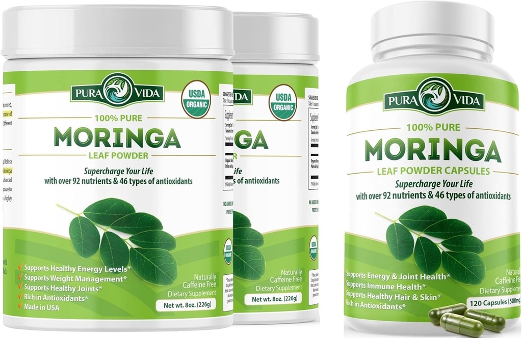 PURA VIDA MORINGA Poudre 8 oz. (Paquet de 2) Capsules (120 Nombre)
