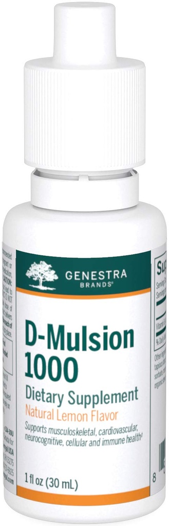 Marques Genestra D-Mulsion 1000 - Supplément de vitamine D liquide - Saveur de citron naturel - 1 Fl Oz