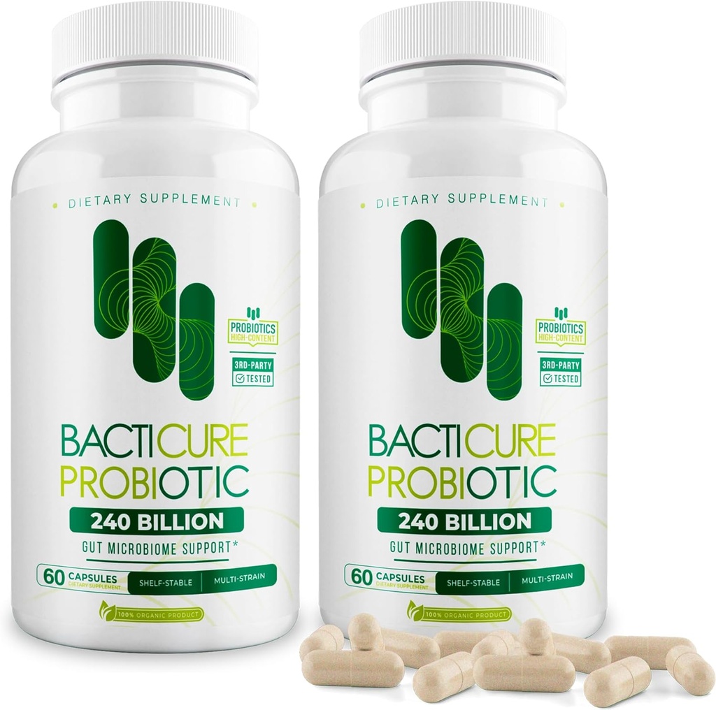 Bacticure Probiotic 120 Capsules.com Probiotics Supplement w/High CFU Formula for Men & Women.com Prébiotiques et enzymes digestives pour la digestion et la santé des intestins, la santé vaginale, le nettoyage des colonies, le soutien immunitaire