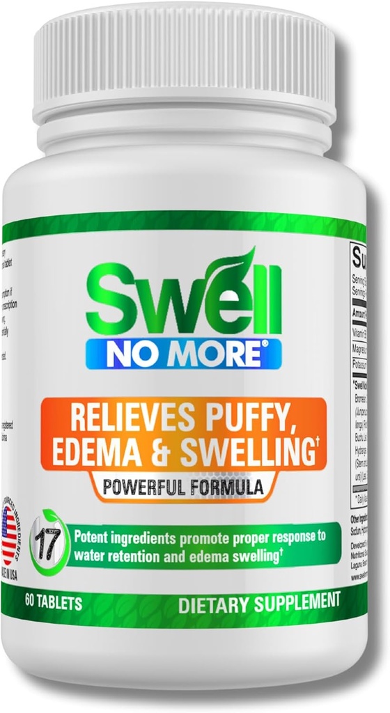 SwellNoMore supplément naturel réduit la rétention d'eau, le gonflement, les yeux puffy, les pieds de loup, les jambes de loup, les chevilles de loup et autres types d'Edema & Gonflement, rapide et naturellement -1 bouteille (1 mois d'approvisionnement)