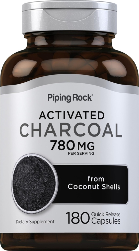 Piping Rock Activated Charcoal Pills (en anglais seulement) 780 mg 180 Capsules de Coconut Shells (en anglais seulement)