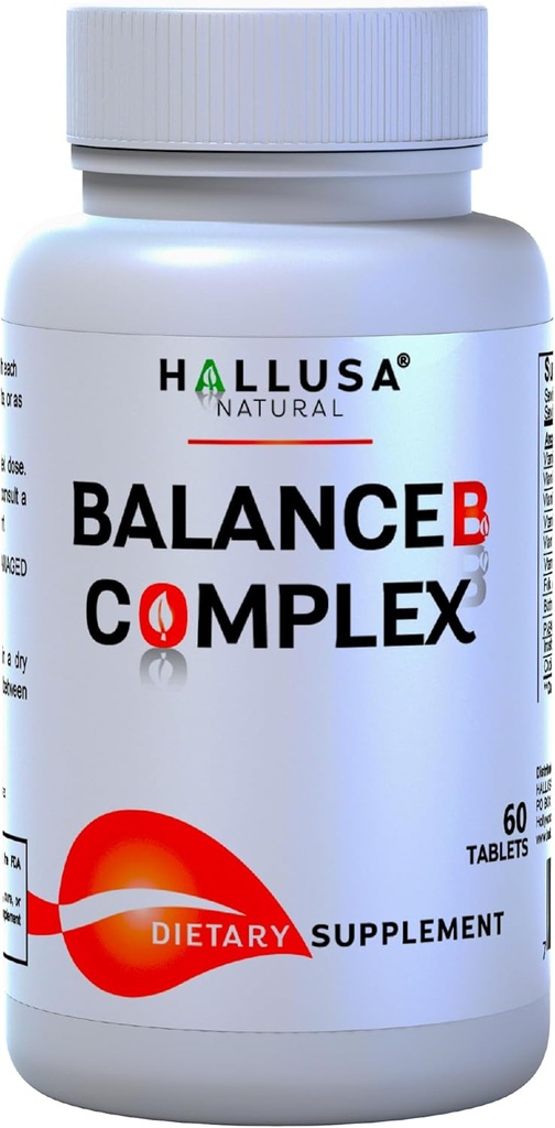 Hallusa Natural Vitamin B Complex with Biotin, B12, B6, B5, B3, B2 – Energy, Metabolism & Hair Support 60 Tablets – Daily B-Complex Supplement with Folic Acid, Inositol & Choline