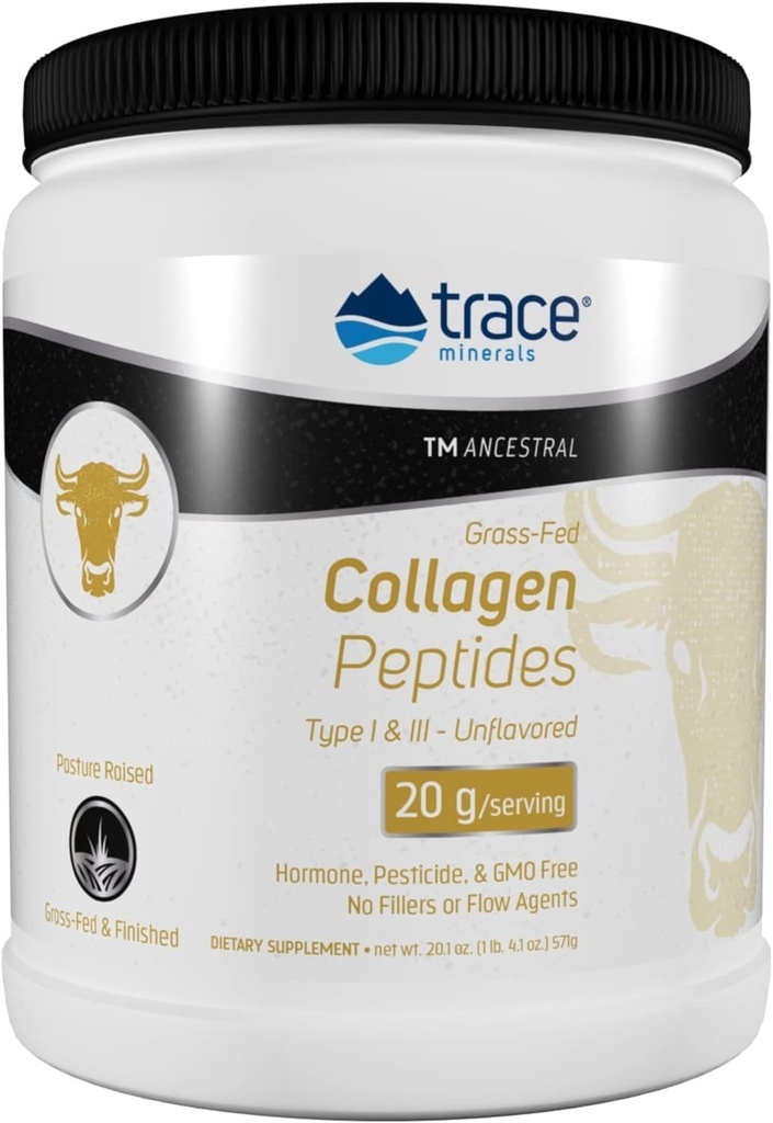 Trace Minerals Collagen Peptides - Soutien aux os et aux articulations sains - Supplément de collagène aide cheveux, ongles et peau forts - Supplément en poudre soutient Gut Health - Non aromatisé, 571g (28 portions)