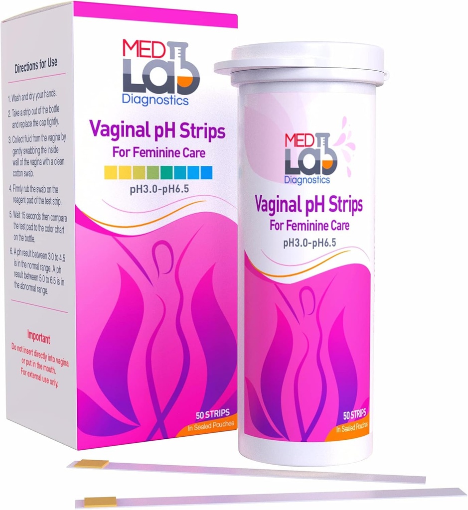 Bandes de test de la ph vaginale pour les femmes(50 cnt). Test de pH féminin pour la santé vaginale, l'acidité et l'alcalinité. Bandes en Pouches scellées