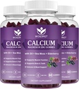 Calcium Magnésium Zinc Gommies avec Vitamine D3 - Supplément complexe d'absorption élevée Calcium avec mousse de mer, Elderberry pour os, Muscles, Immune, Mood & Sleep Support, Vegan - 60 Gommies (3 Pack)