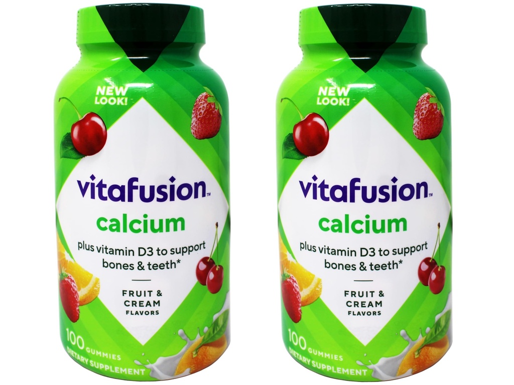 Vitafusion Calcium, Gummy JKHyWW Vitamines pour adultes, 500 mg, 100 Nombre (paquet de 2)