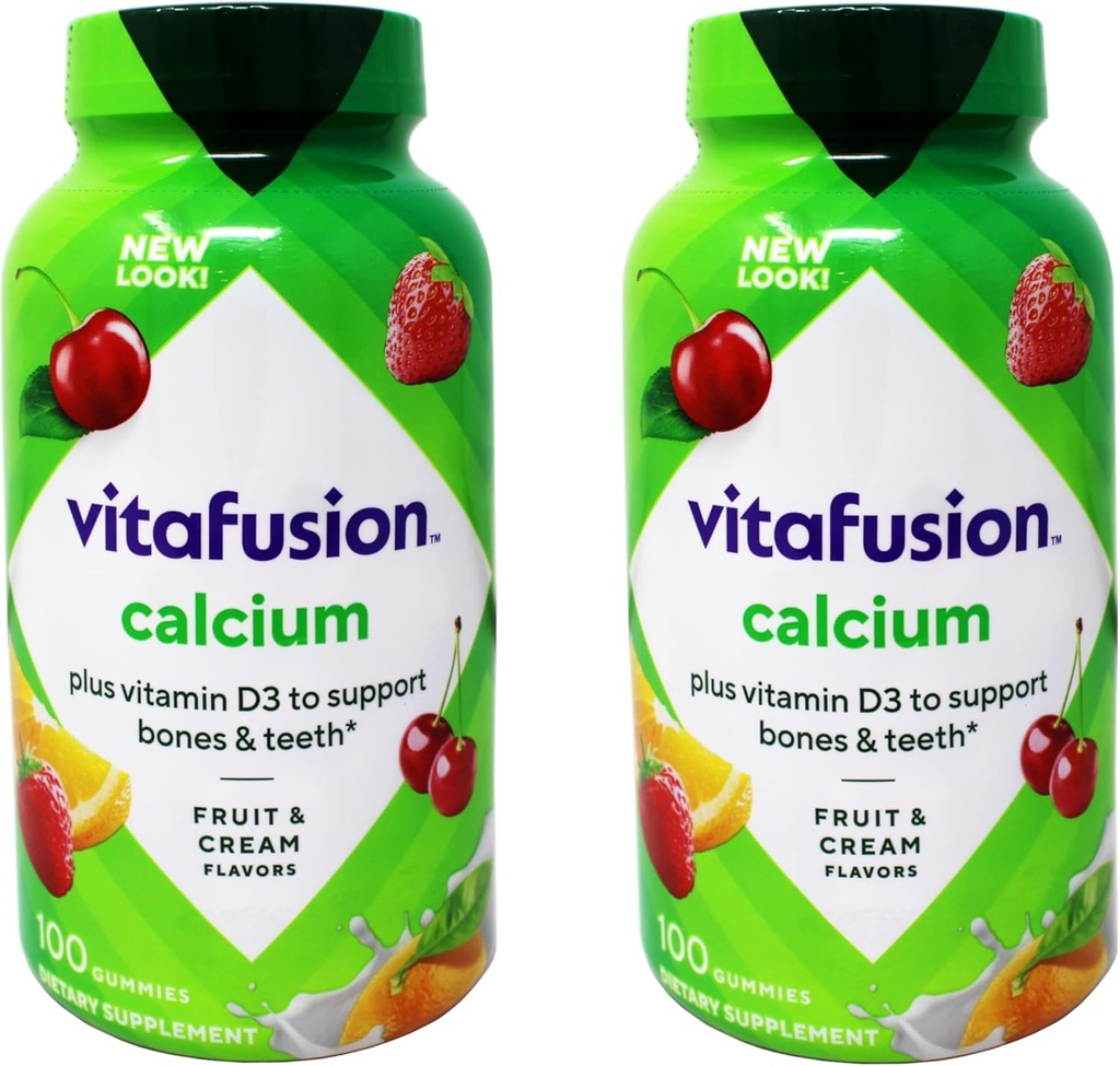 Vitafusion Calcium, Gummy JKHyWW Vitamines pour adultes, 500 mg, 100 Nombre (paquet de 2)