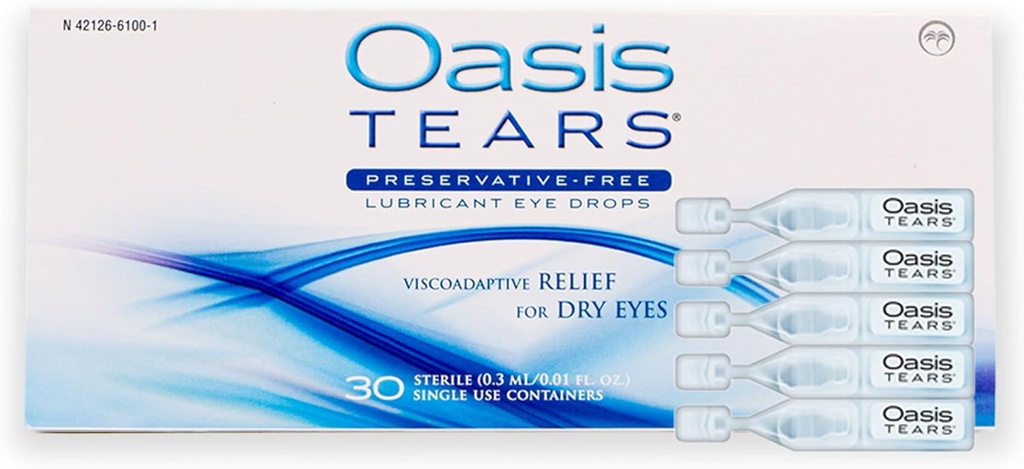 OT6100 - Relief des gouttes oculaires sans réserve Oasis Tears® pour les yeux secs 30 contenants à usage unique 0,01 FL OZ (0,3 mL)