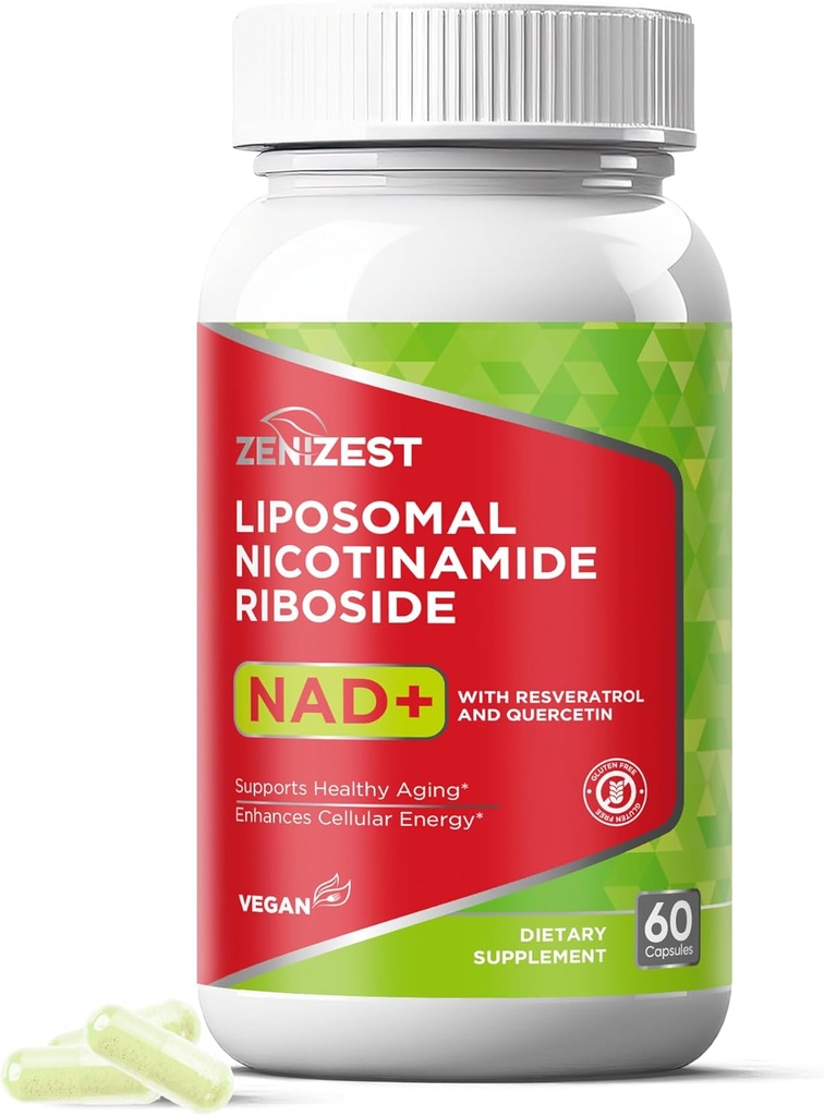 NAD+ Supplément NMN Alternative - Liposomal Nicotinamide Riboside avec Resveratrol & Quercetin pour l'antivieillissement Régénération cellulaire Énergie Focus pour les hommes Femmes