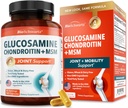 Glucosamine Chondroïtine MSM Supplément de soutien conjoint - Collagène Peptides, Turmeric et Ginger, Acide hyaluronique, Glucosamine Chondroïtine Sulfate pour le confort articulaire - Sans gluten, sans OGM, 180 capsules