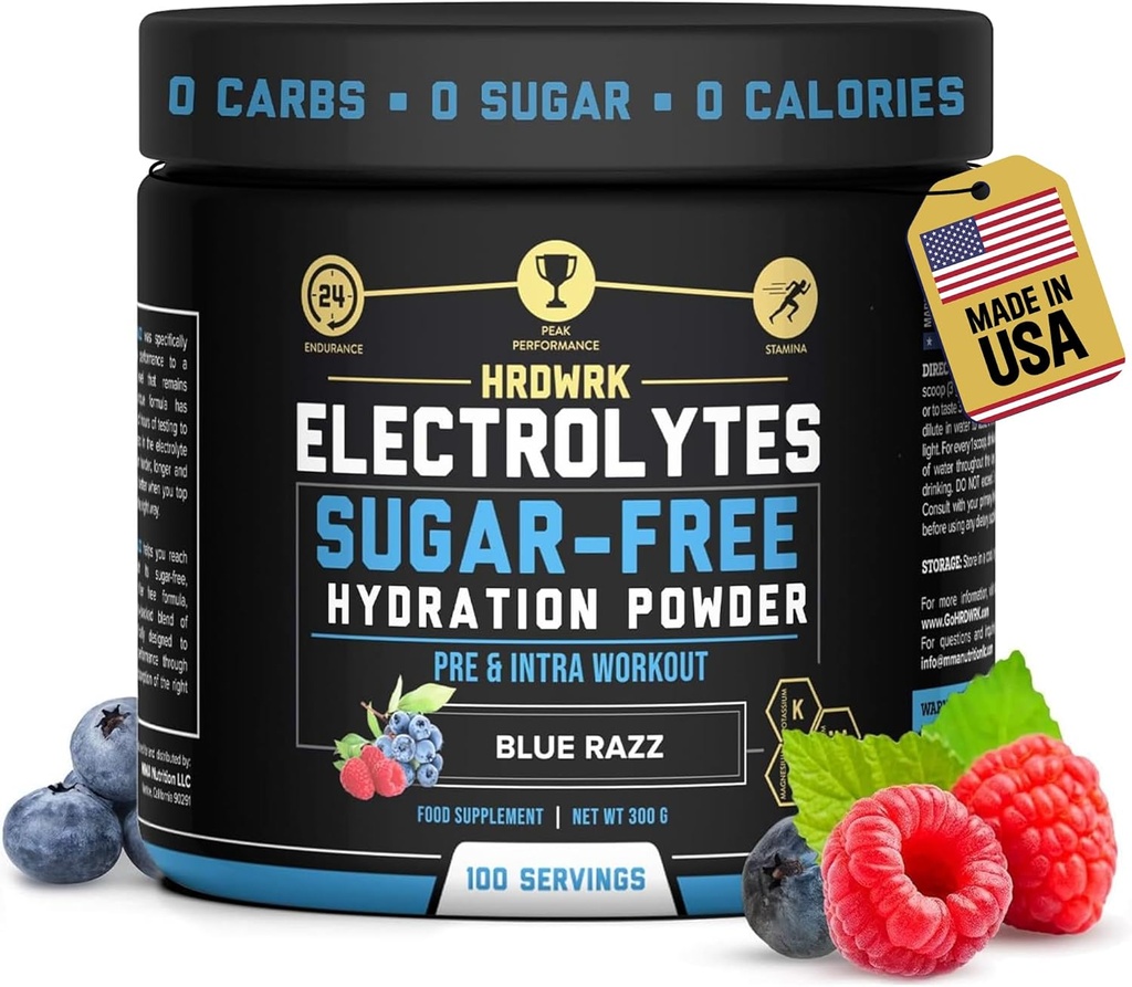 HRDWRK Electrolytes Powder with Magnesium, Potassium - Sugar Free Electrolytes Boost Endurance and Reduce Fatigue with This Electrolytes Supplement - Maximum Hydration - Keto Friendly