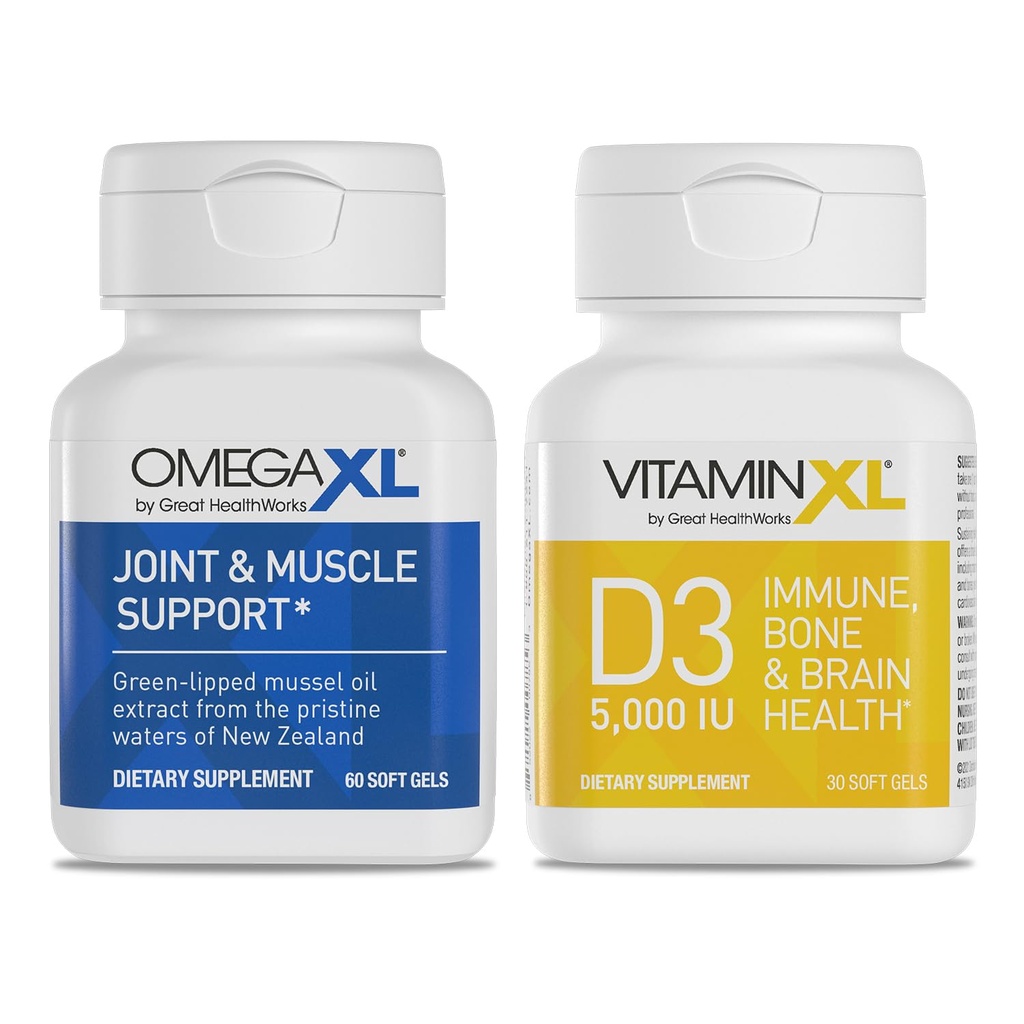 OmegaXL Joint Support Supplément - 60 Softgels & VitamineXL D3 High Potency Daily Vitamine D 5000 UI 125mcg Immune Support Supplément (30 Softgels) - 2 Pack