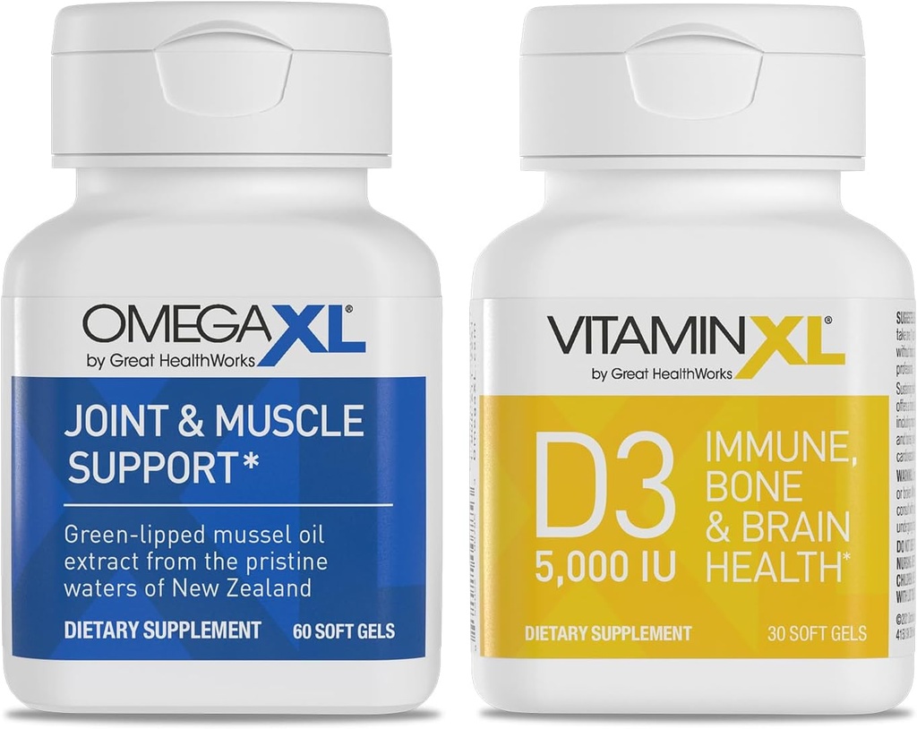 OmegaXL Joint Support Supplément - 60 Softgels & VitamineXL D3 High Potency Daily Vitamine D 5000 UI 125mcg Immune Support Supplément (30 Softgels) - 2 Pack