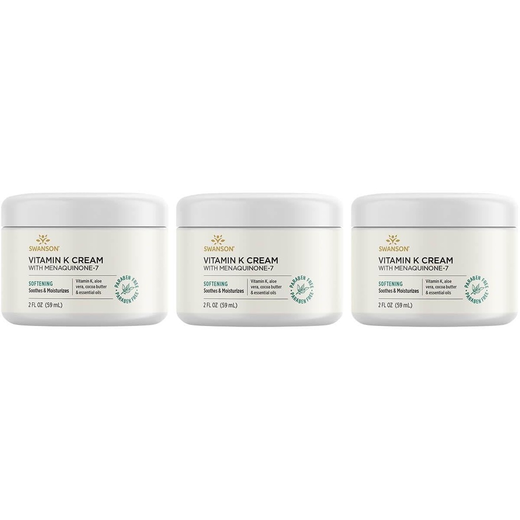 Crème de vitamine K de Swanson avec la ménaquinone-7 - Crème pour aider à réduire au minimum l'apparence des cercles sombres sous les yeux - Crème topique pour aider à noyer et à éclaircir la peau - (2 Fl Oz) (3 Pack)