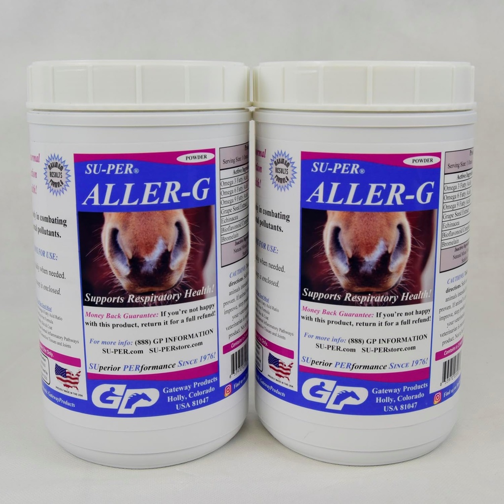 SUPER Aller-G Respiration Support for Horses - Supplément Allergie Cheval Poudre pour système immunitaire sain et soutien pulmonaire - Combats Allergies et polluants environnementaux - 2,5 livres, (2 paquets)