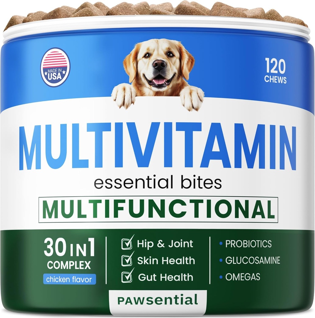 Dog Vitamins & Supplements Chewable - Glucosamine Omega Probiotics - Dog Vitamins for Skin & Coat, Hip & Joint & Gut Health - Adult & Senior, Small & Large Breed - 120 Ct Beef